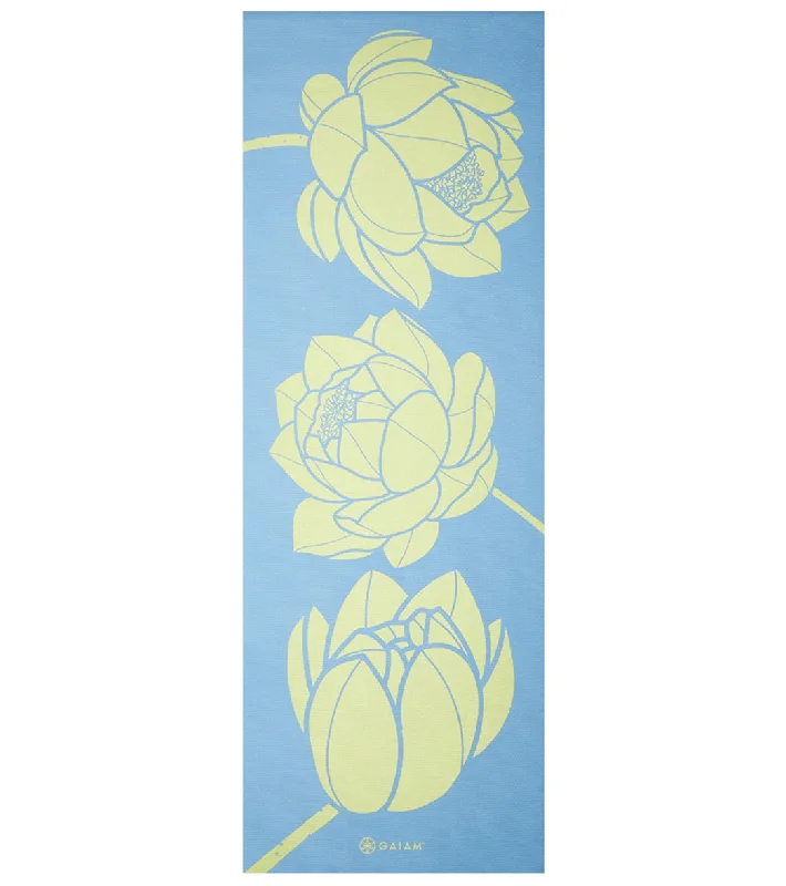 Gaiam 5mm Printed Yoga Mat Lotus Flowers Lime Blue