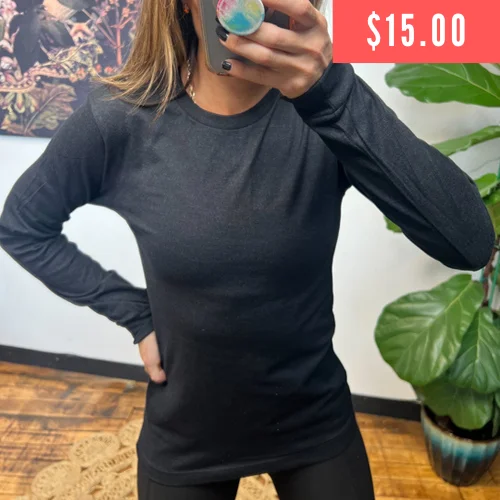 Basic Long Sleeve Tee | Heather Black