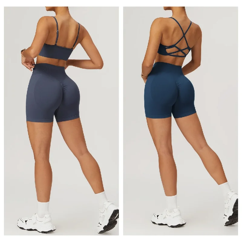 High Waist and Hip Lift Fitness Running Skinny Shorts set 7655