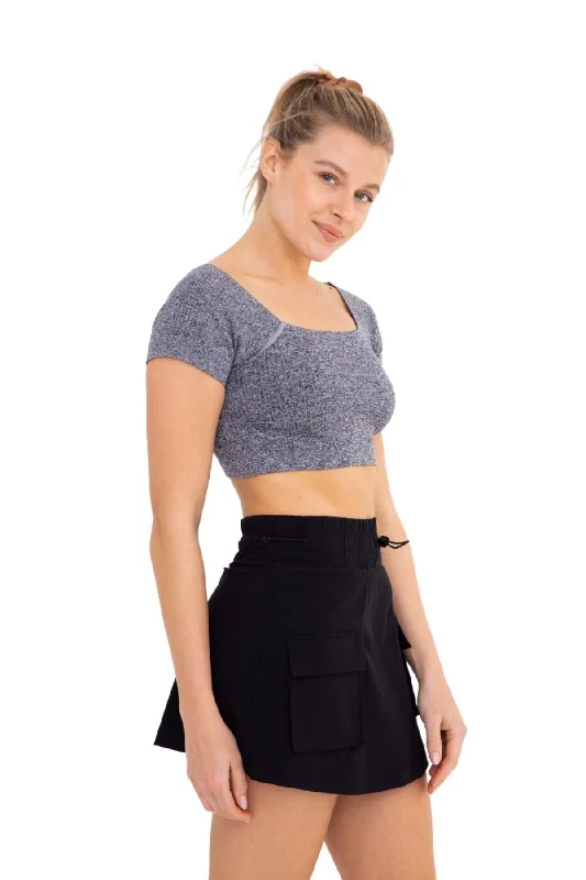 Mono B Cap Sleeve Crop Mesh Tee AT-A054