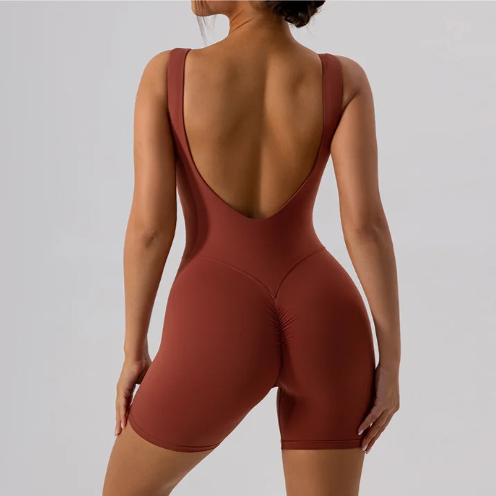 Nude hollowed-out yoga bodysuit yoga shorts 4colors