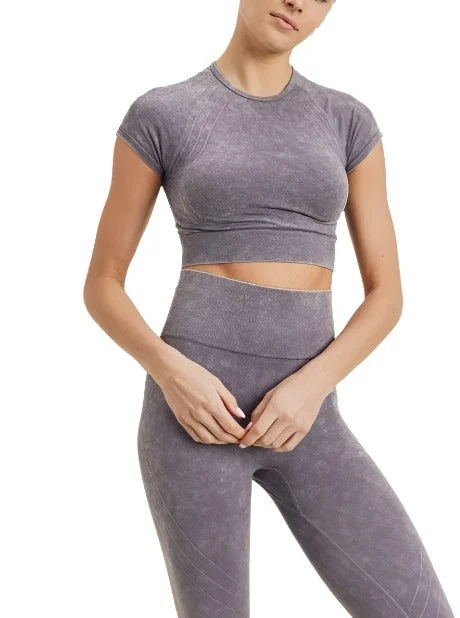 Waves and Crosses Seamless Raglan Crop Top AT2722 Mauve