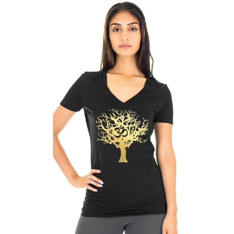 Womens Gold Tree of Life Hemp V-neck Tee Shirt - Made in America