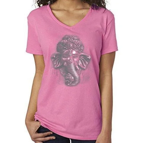 Ladies 3D Ganesha Vee Neck Yoga Tee