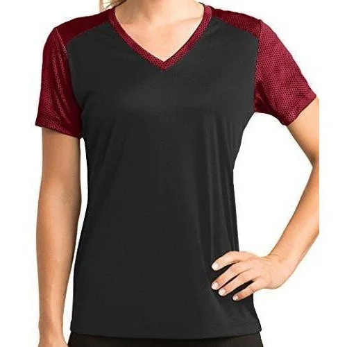 Womens Shoulder-Print V-neck Tee Shirt