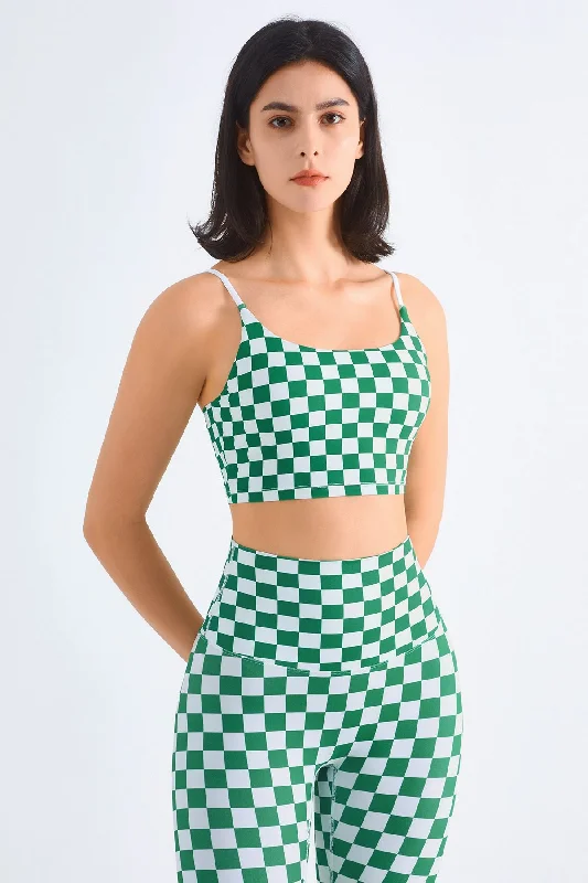 Checkerboard Spaghetti Straps Sports Bra