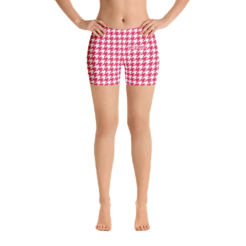 ELEVATED ESSENTIALS, SLIM AND SCULPT SHORTS RED HOUNDSTOOTH